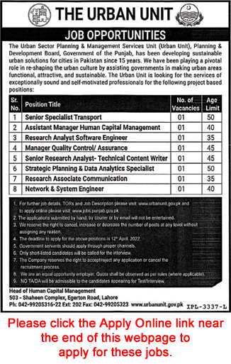 The Urban Unit Lahore Jobs March 2022 Apply Online Network & System Engineer & Others Latest