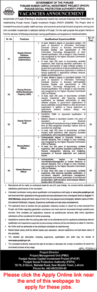 Punjab Social Protection Authority Jobs July 2022 Apply Online PSPA HR Officer & Others Latest