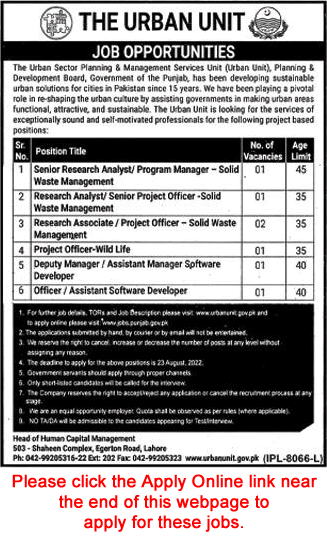 The Urban Unit Jobs August 2022 Apply Online Research Associates, Project Officer & Others Latest