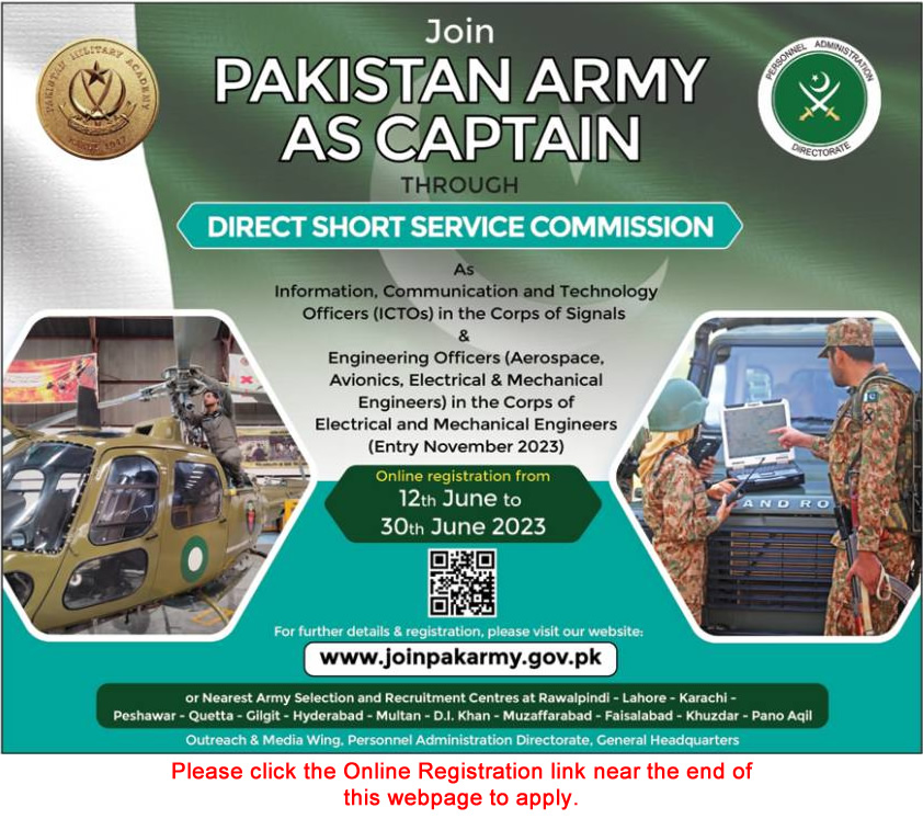 Join Pakistan Army as Captain June 2023 through Direct Short Service Commission Online Registration Latest