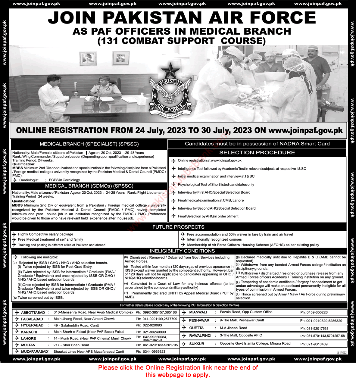Join Pakistan Air Force as PAF Officers in Medical Branch 2023 July Online Registration SPSSC 131 Combat Support Course Latest