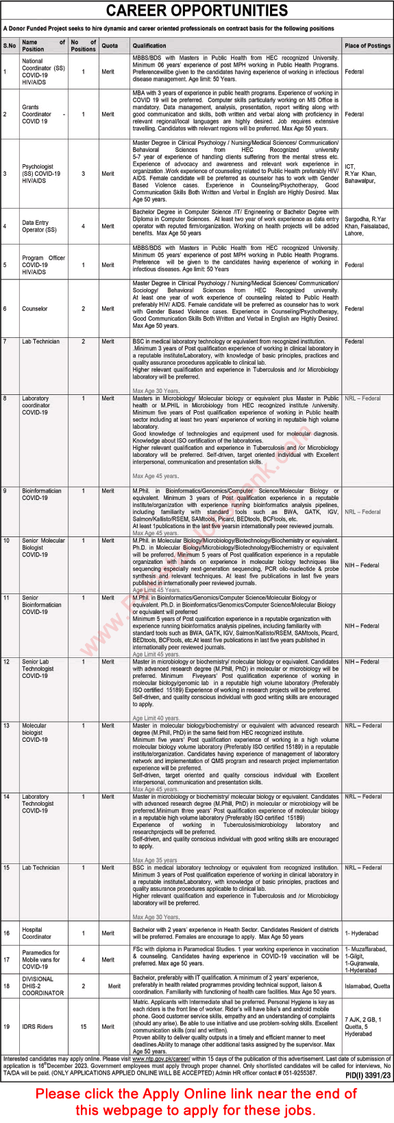 National TB Control Program Jobs December 2023 Apply Online Donor Funded Project Latest