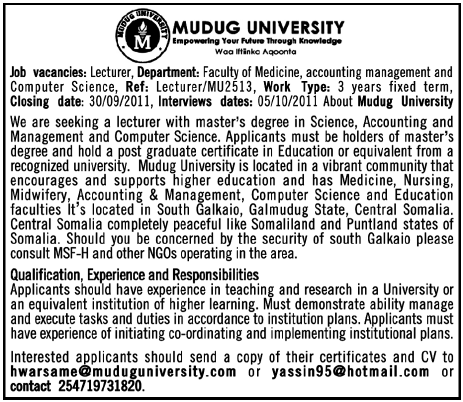 MUDUG University Required Lecturers