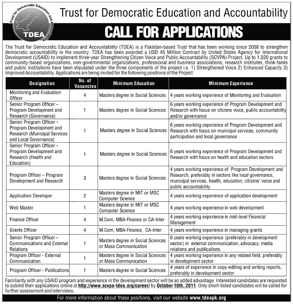 Trust for Democratic Education and Accountability Jobs Opportunities