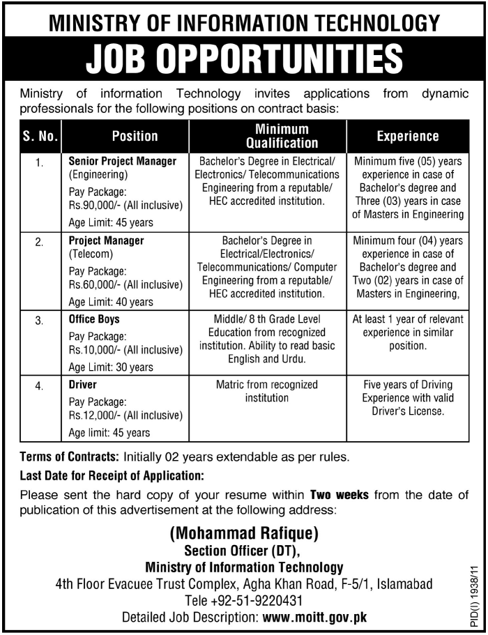 Ministry of Information Technology Job Opportunities