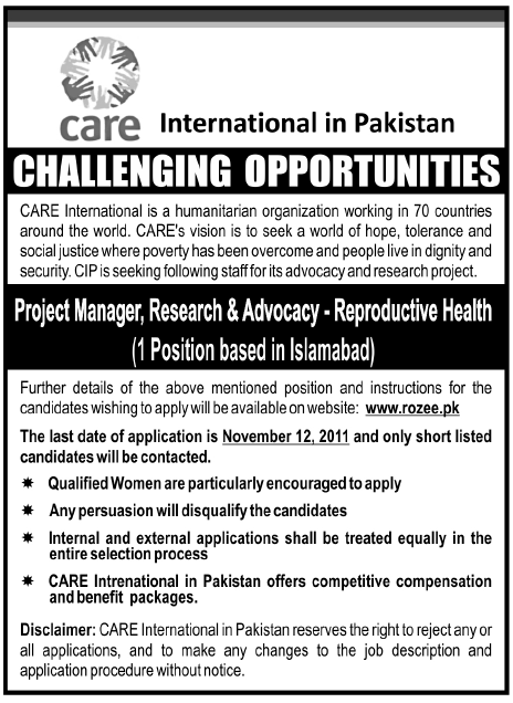 Care International in Pakistan Required Staff