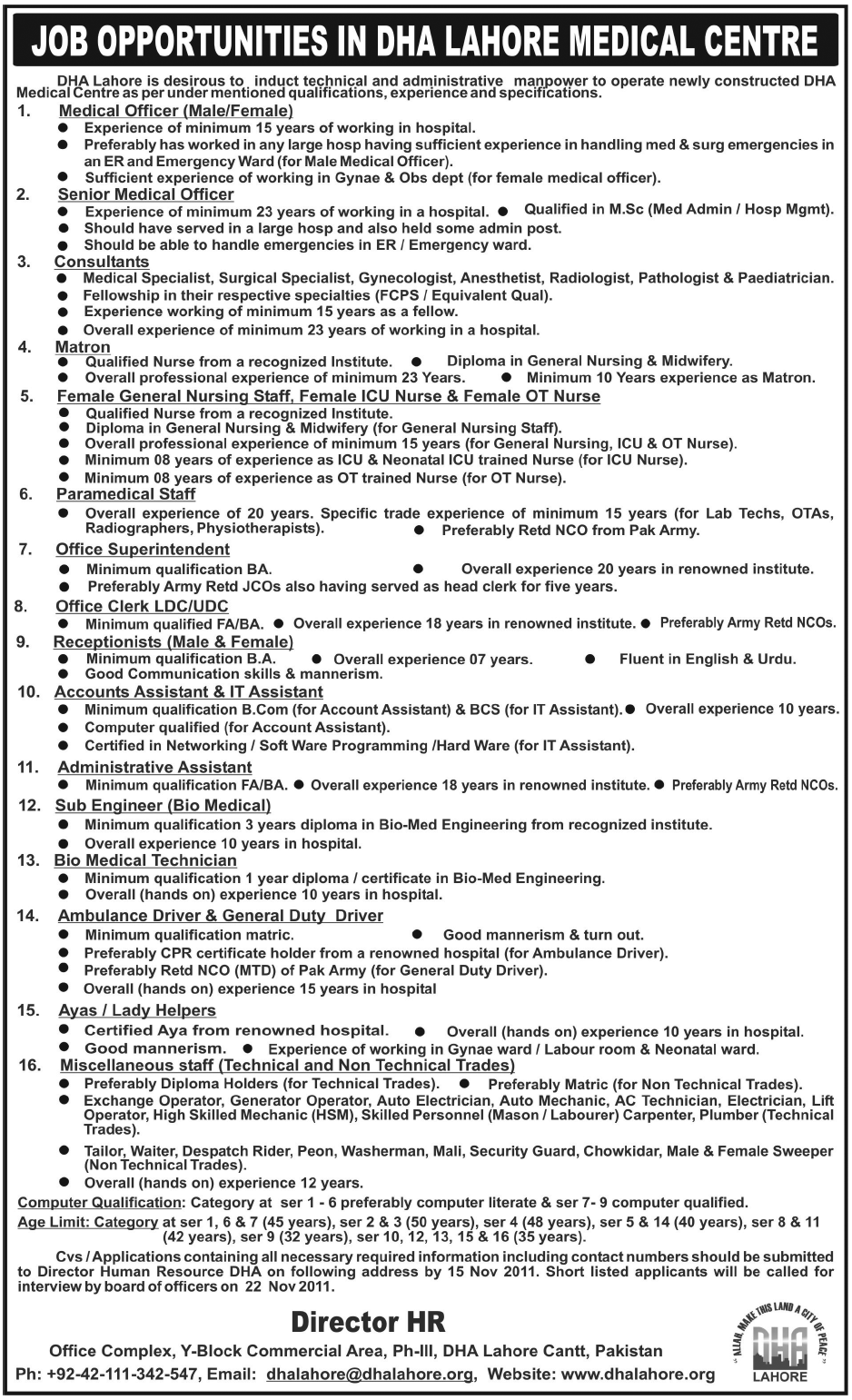 DHA Lahore Medical Centre Job Opportunities