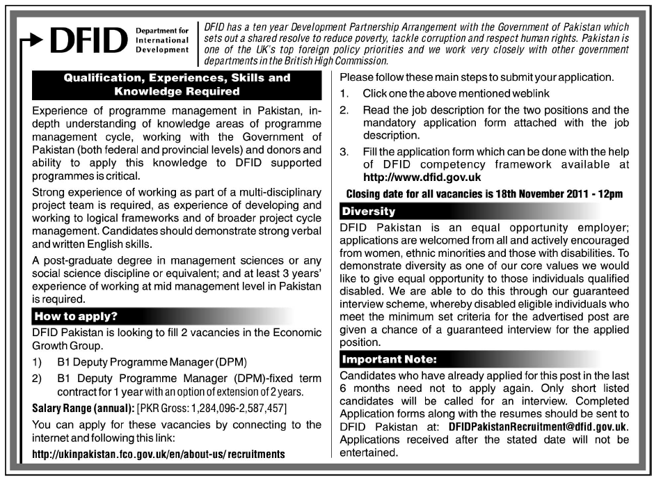DFID Jobs Opportunity