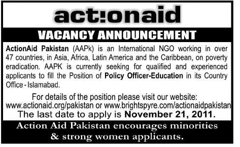Action Aid Pakistan Required Policy Officer