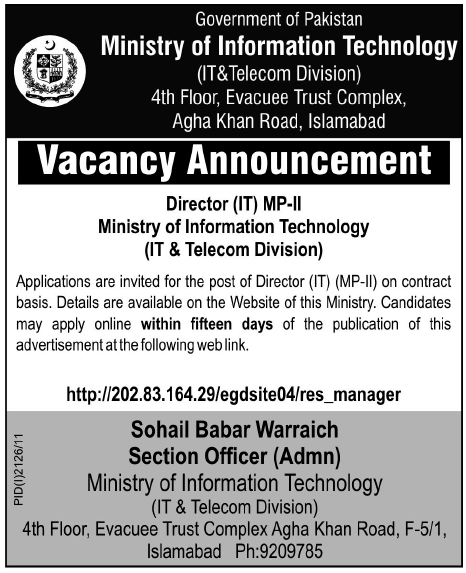 Director IT Required by Ministry of Information Technology