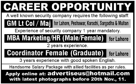 Security Company Required Staff