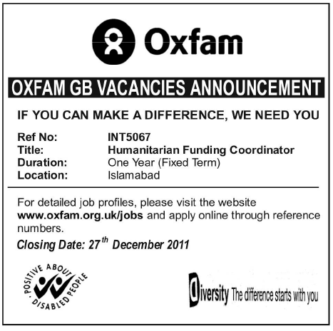 Oxfam Required the Services of Humanitarian Funding Coordinator