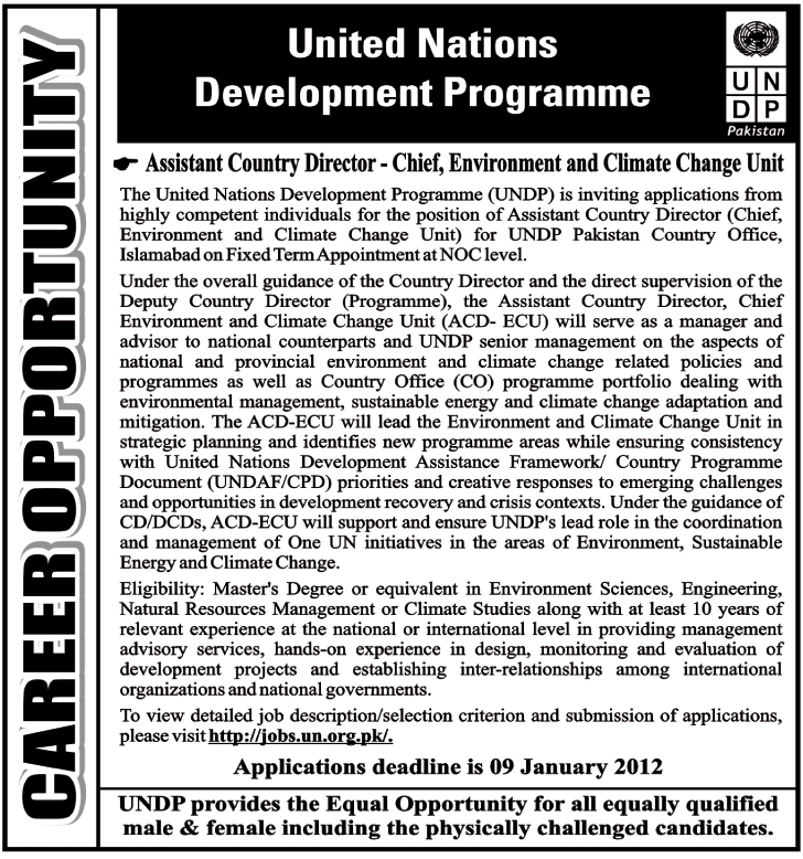 United Nations Development Programme Required the Services of Assistant Country Director