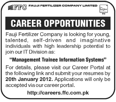Fauji Fertilizer Company Limited Required Management Trainee Information Systems
