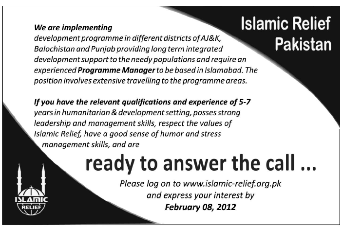 Islamic Relief Pakistan Required the Services of Programme Manager