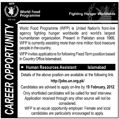World Food Programme Required Human Resource Assistant