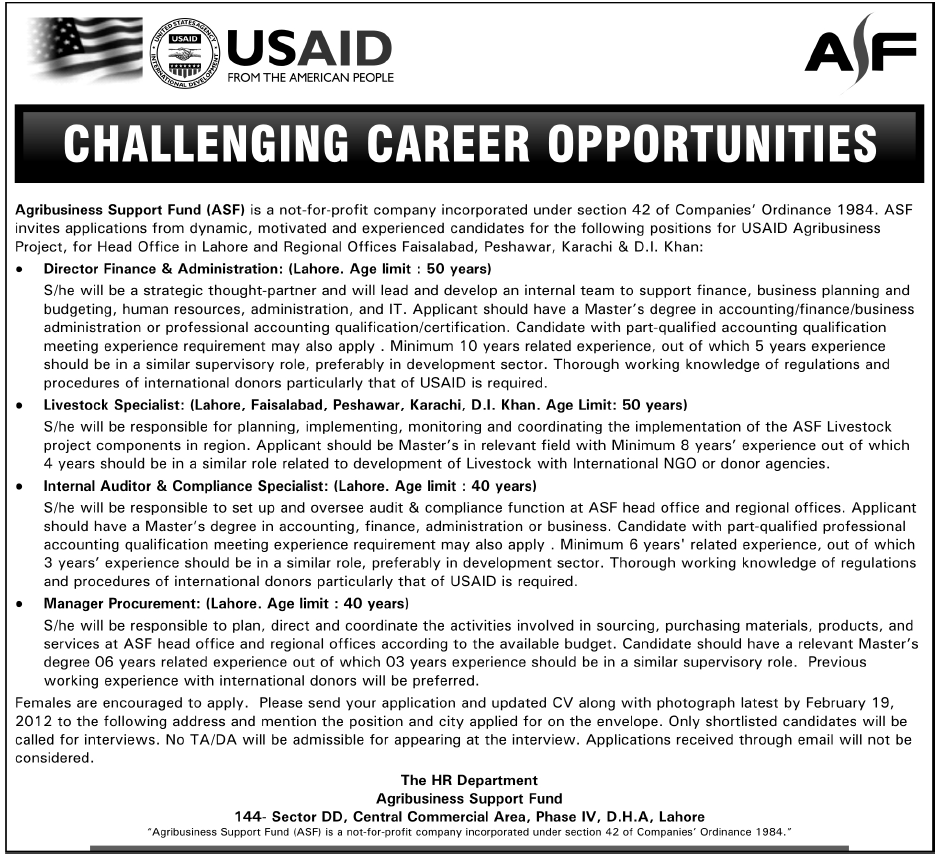 USAID (Agribusiness Support Fund-ASF) Jobs Opportunity