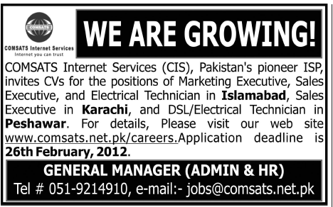 COMSATS Internet Services Required Staff