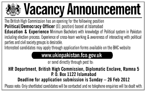 The British High Commission Required Political/Democracy Officer