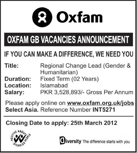Oxfam (NGO) Required Regional Change Lead (Gender & Humanitarian)