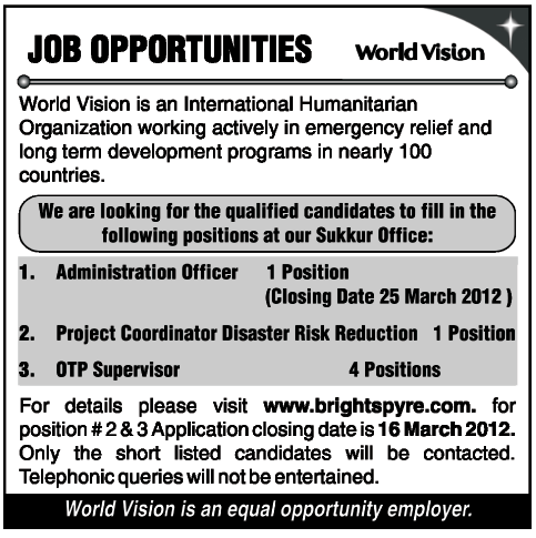 World Vision (NGO Jobs) Requires Staff