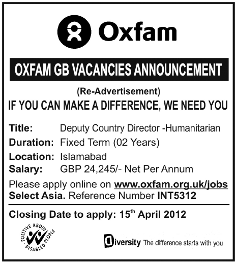 OXFAM GB (NGO Jobs) Requires Deputy Country Director-Humanitarian