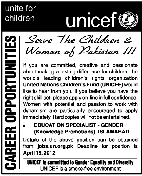 UNICEF (UN Jobs) Requires Education Specialist-Gender