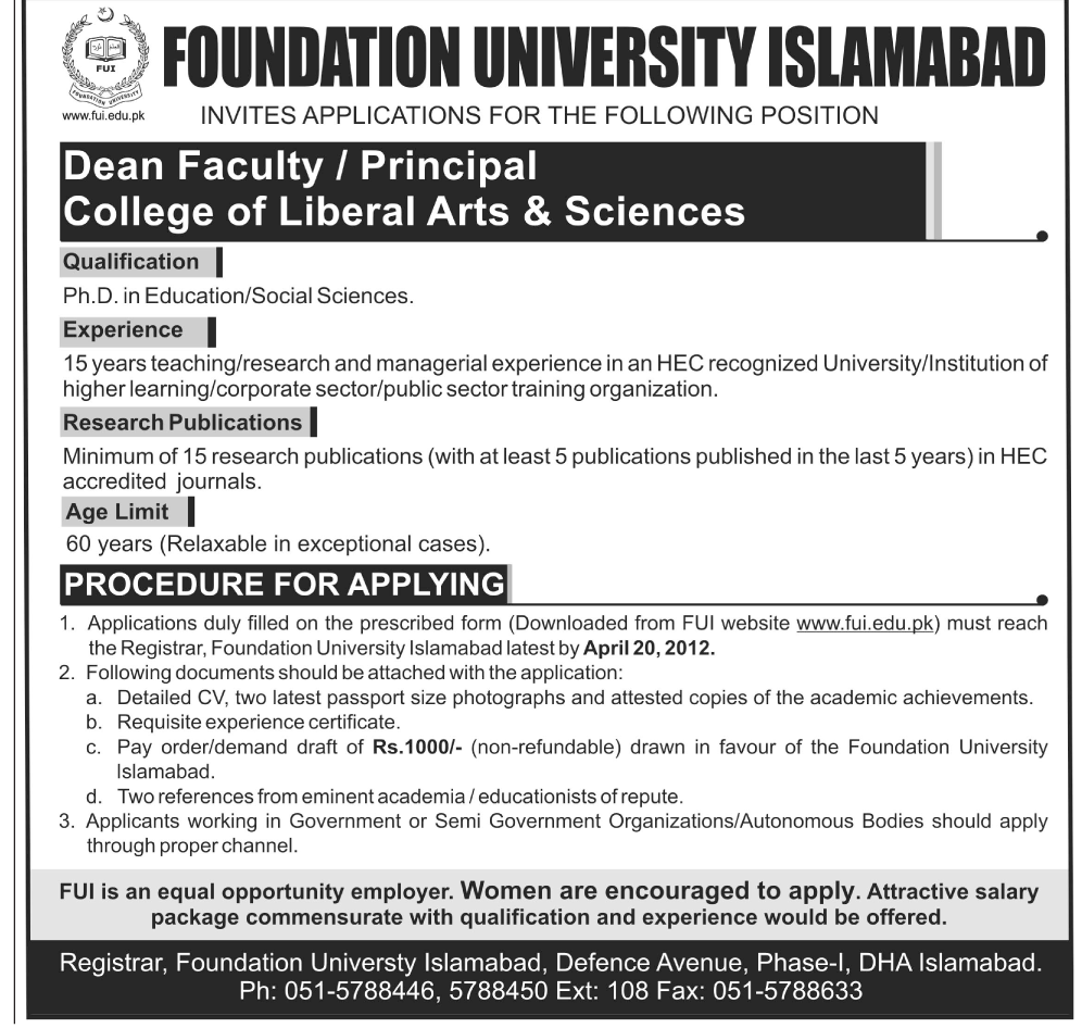 Foundation University Islamabad Jobs