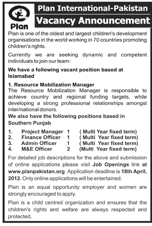 Plan International-Pakistan (NGO) Jobs