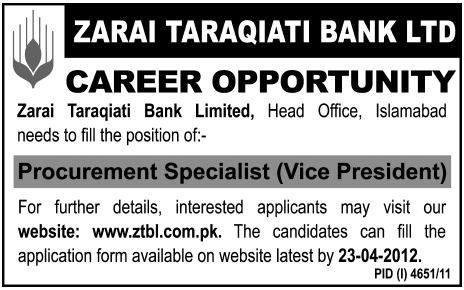 Zarai Taraqiati Bank Ltd (Banking Sector) Jobs