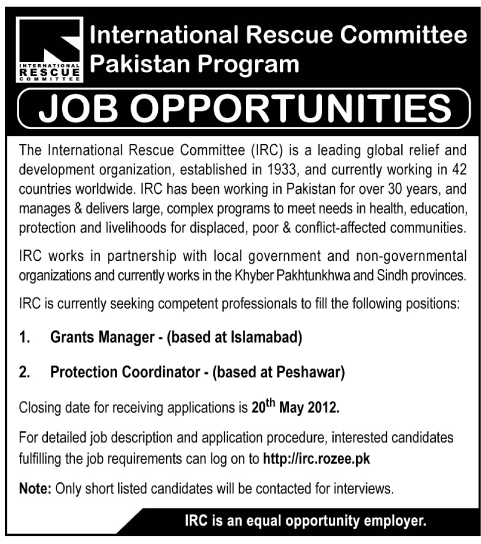 Managerial job at International Rescue Committee Pakistan