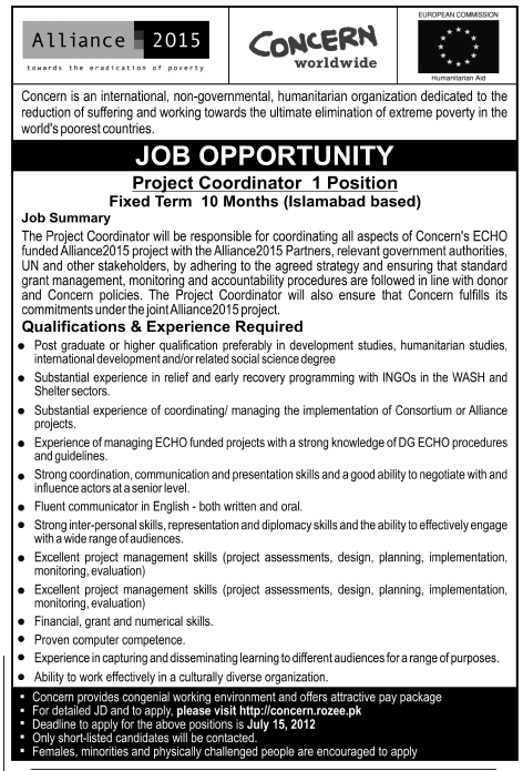 Project Coordinator Required by an NGO (NGO. job)