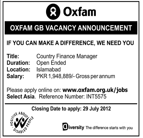 OXFAM GB Requires Country Finance Manager (NGO job)