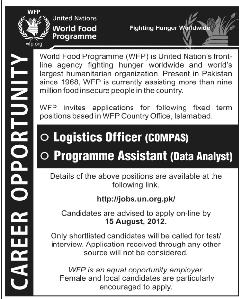 WFP World Food Programme Requires Logistics Officer and Programme Assistant (UN Job)