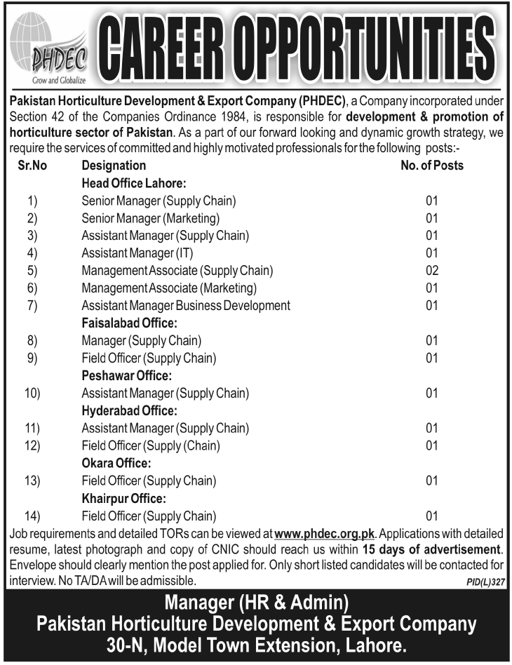 Pakistan Horticulture Development & Export Company (PHDEC) Jobs
