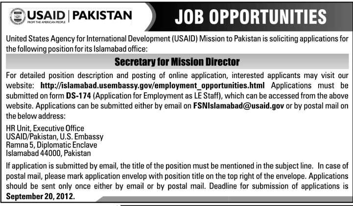 Secretary for Mission Director Required by USAID (UN job)