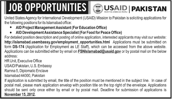 USAID Jobs in Islamabad, Pakistan