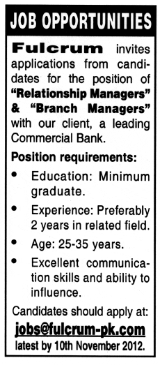 A Commercial Bank Requires Relationship Managers & Branch Managers