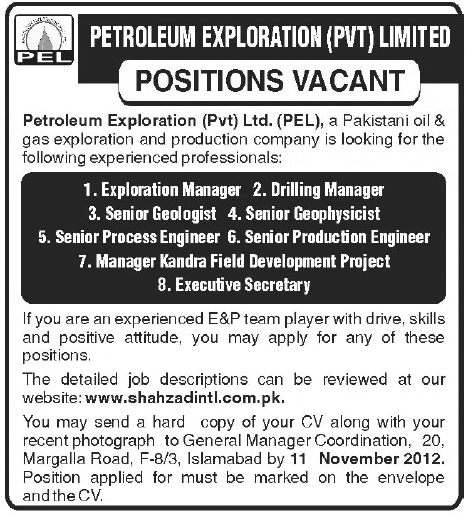Petroleum Exploration Pvt. Ltd. (PEL) Requires Professionals