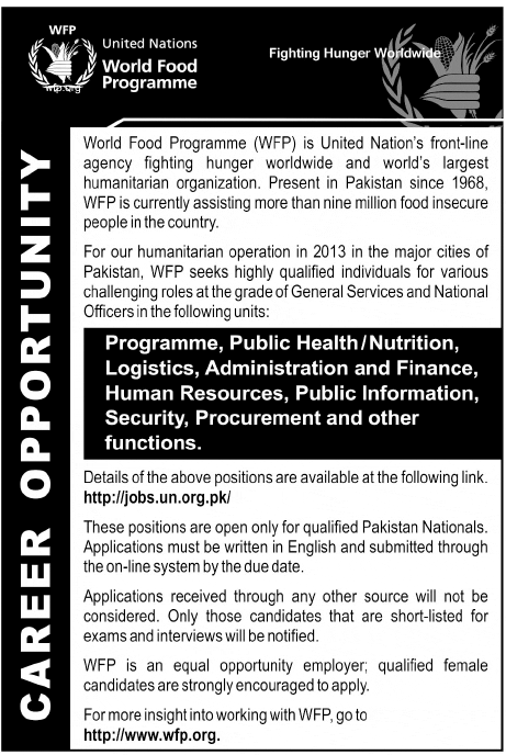 UN World Food Programme (WFP) Jobs in Pakistan 2012