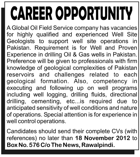 Oil & Gas Well Site Geologist Jobs in a Global Oil Field Service Company