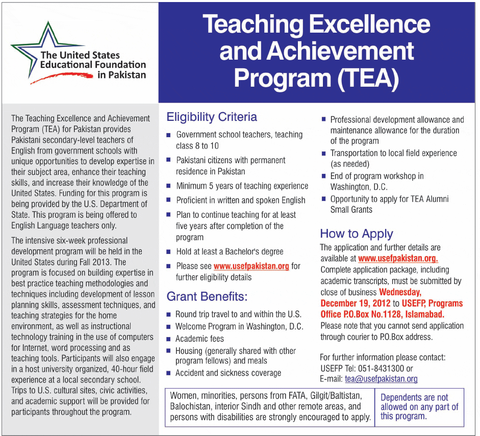 USEF Pakistan’s Teaching Excellence and Achievement (TEA) Program 2013
