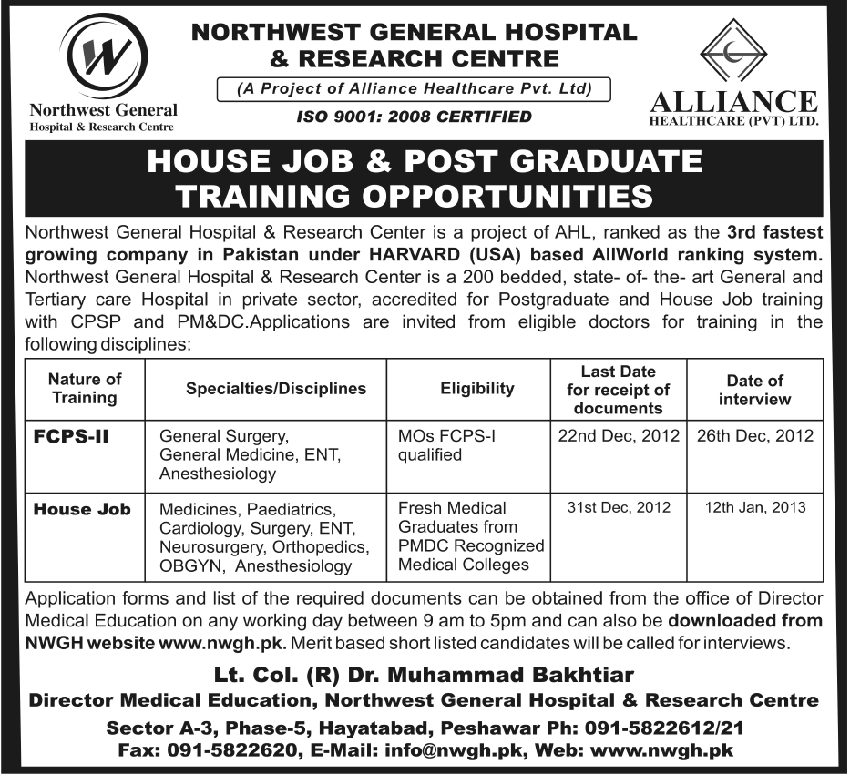 Northwest General Hospital (NWGH) & Research Center House Job & Post Graduate Training