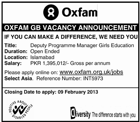 Oxfam GB Needs Deputy Programme Manager Girls Education