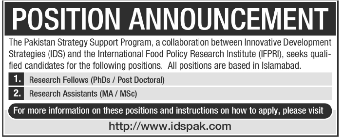 Pakistan Strategy Support Program Islamabad Jobs for Research Fellows & Research Assistants
