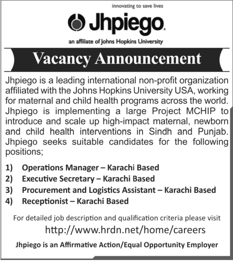 Jhpiego Karachi Jobs 2013 at MCHIP Project