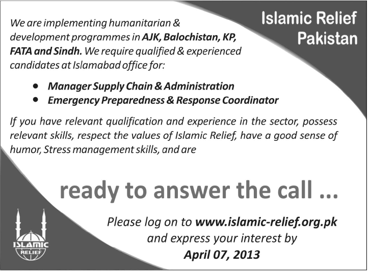Islamic Relief Pakistan Jobs in Islamabad for Manager & Coordinator