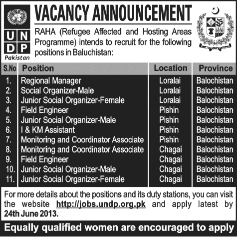 UNDP Jobs in Balochistan 2013 June Pakistan Latest for RAHA Program