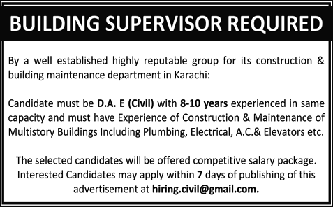 Civil Engineering Jobs in Karachi 2013 September for a Construction Group