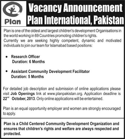 Plan International Pakistan Islamabad Jobs 2013 October Latest